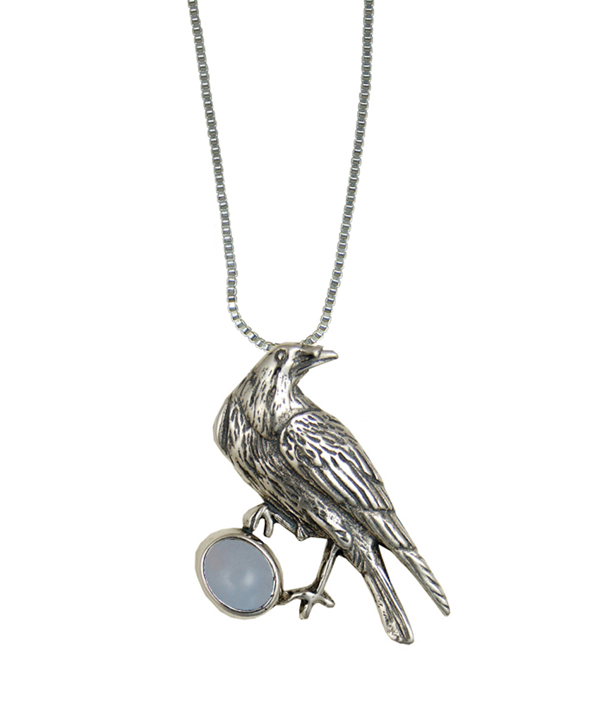 Sterling Silver Raven Pendant With Chalcedony